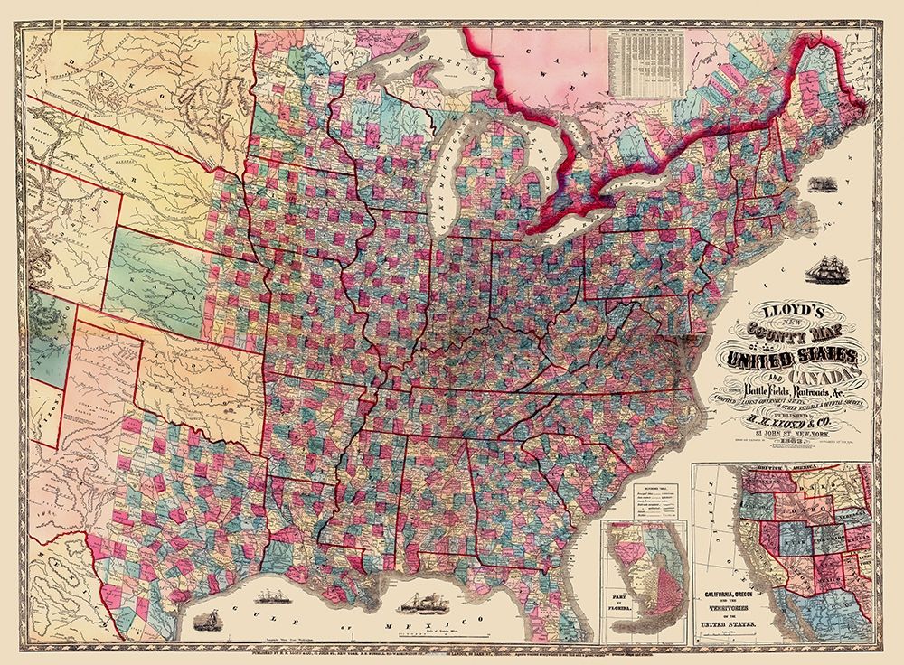 US Canada Showing Battlefields Railroads art print by Lloyd for $57.95 CAD