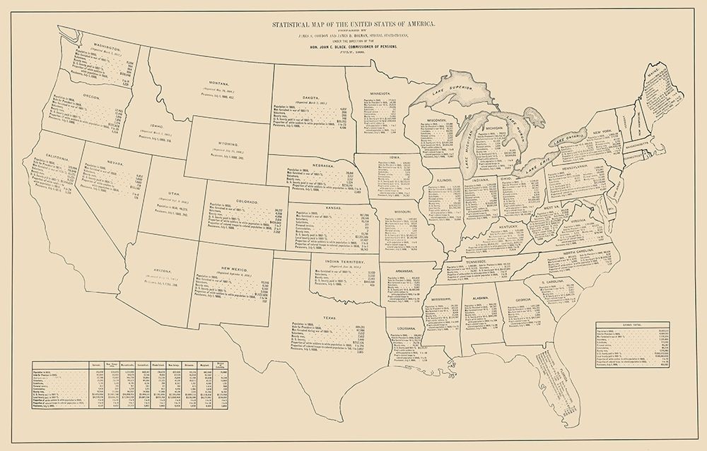 Statistical United States of America - Black 1888 art print by Black for $57.95 CAD