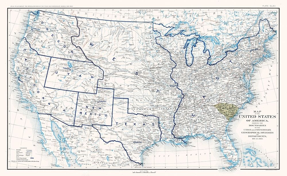 United States Boundaries of 1860 - Bien 1894 art print by Bien for $57.95 CAD