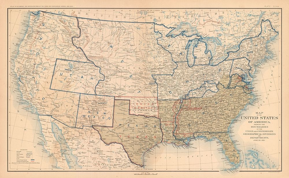 Boundaries of United States 1861 - Bien 1894 art print by Bien for $57.95 CAD
