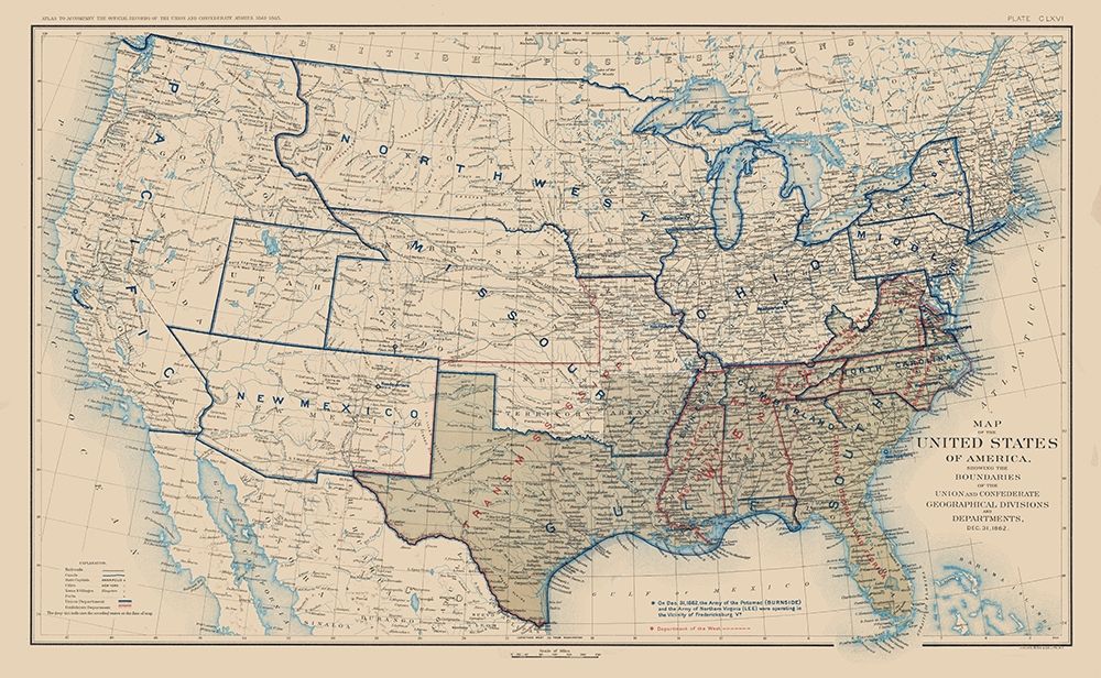 United States Union Confederation Lines 1862 art print by Bien for $57.95 CAD