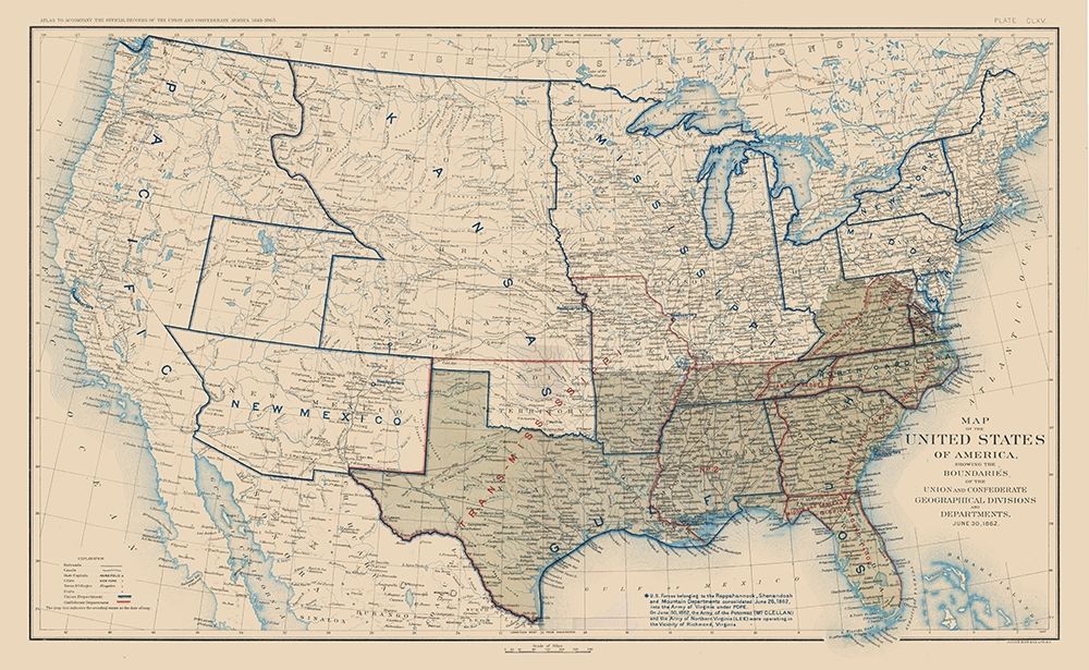 United States Confederation Lines 1862 - Bien 1894 art print by Bien for $57.95 CAD