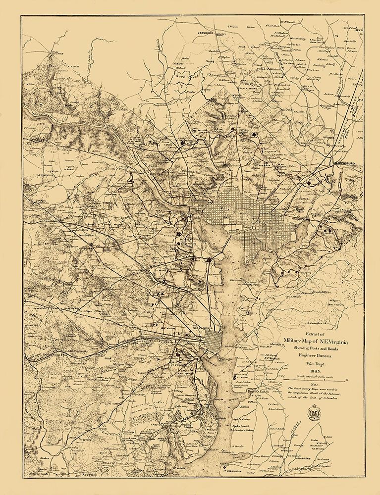 Civil War Virginia Forts Roads - US War Dept 1865 art print by USWD for $57.95 CAD