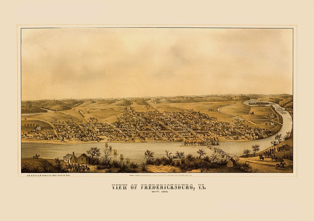 Fredericksburg Virginia Panoramic - Sachse 1862 art print by Sachse for $57.95 CAD