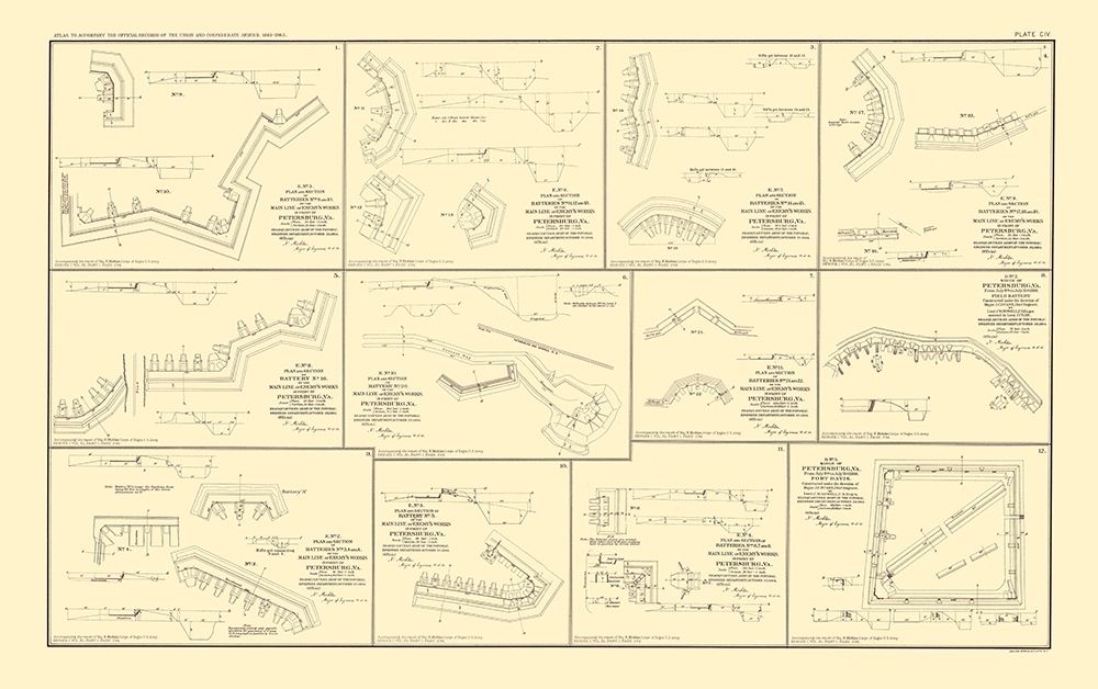 Plan Section of Batteries In Virginia - Bien 1895 art print by Bien for $57.95 CAD