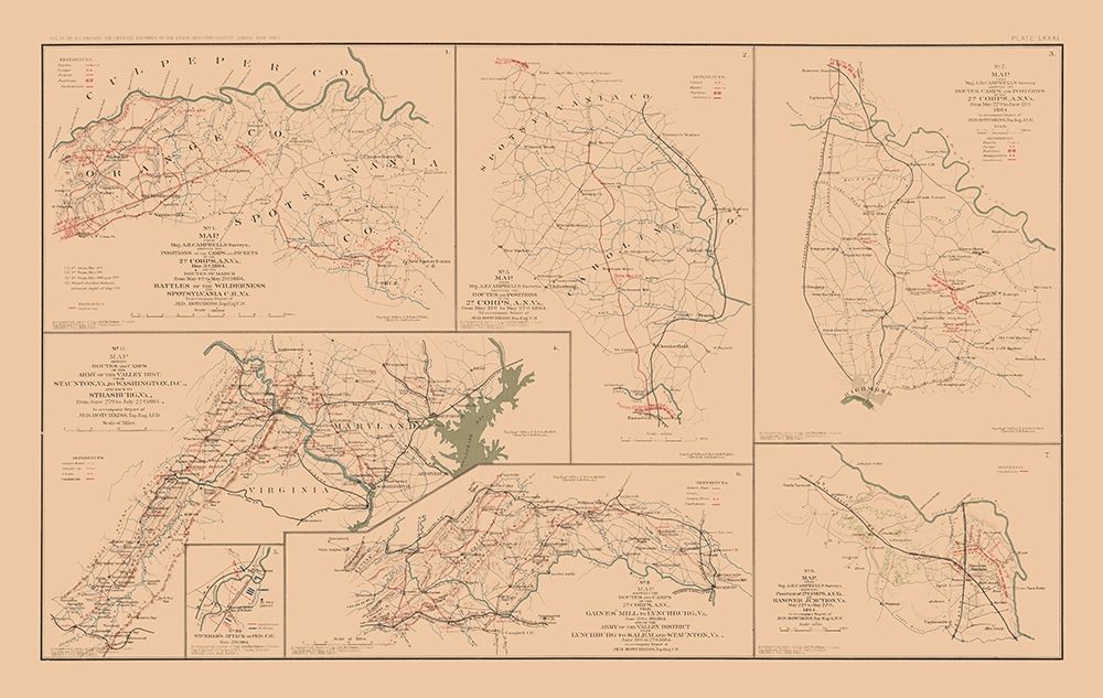 Routes Camps Positions Virginia 7 Views art print by Hotchkiss for $57.95 CAD