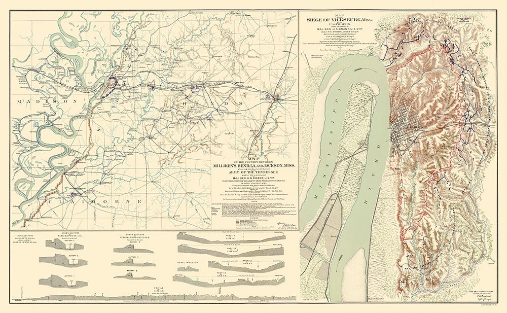 Seige of Vicksburg Mississippi 2 Views - Bien 1863 art print by Bien for $57.95 CAD