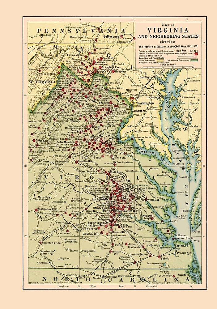 Virginia Area Battles  - Northrup 1912 art print by Northrup for $57.95 CAD