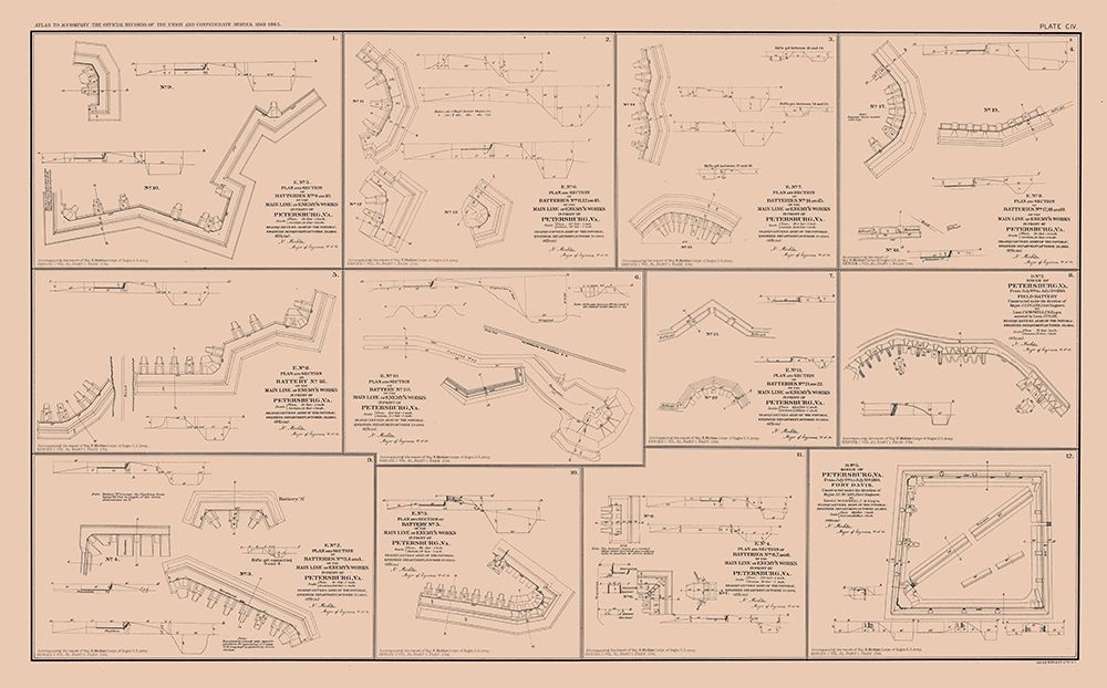 Battery Plans of Petersburg Virginia - Bien 1894 art print by Bien for $57.95 CAD