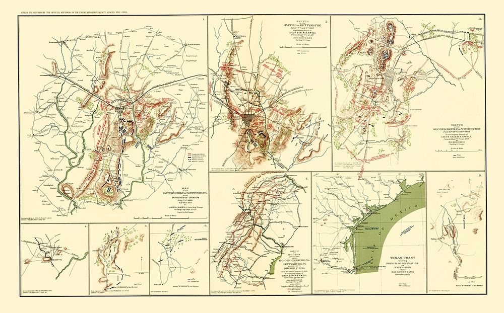 Texas Virginia Pennsylvania Georgia Battle Routes art print by Hotchkiss for $57.95 CAD