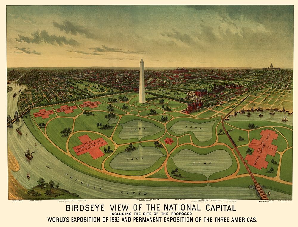 National Mall Washington DC - Johnson 1888 art print by Johnson for $57.95 CAD