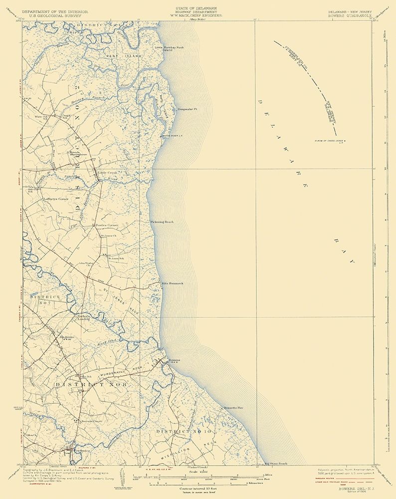 Bowers Delaware New Jersey Quad - USGS 1936 art print by USGS for $57.95 CAD