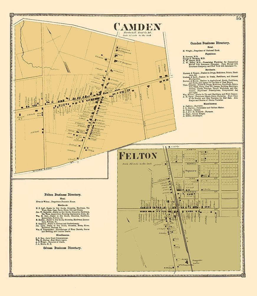 Camden, Felton Delaware Landowner - Beers 1868 art print by Beers for $57.95 CAD