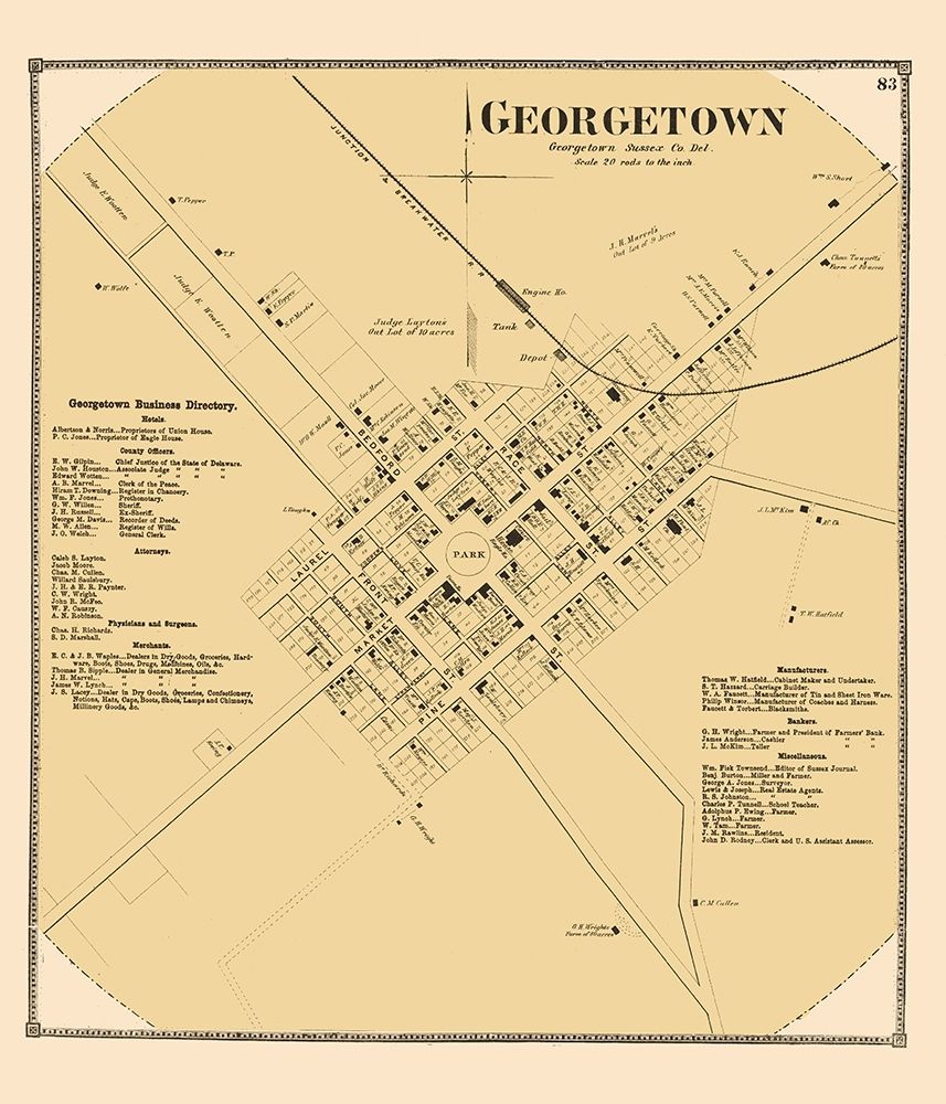 Georgetown Delaware Landowner - Beers 1868 art print by Beers for $57.95 CAD