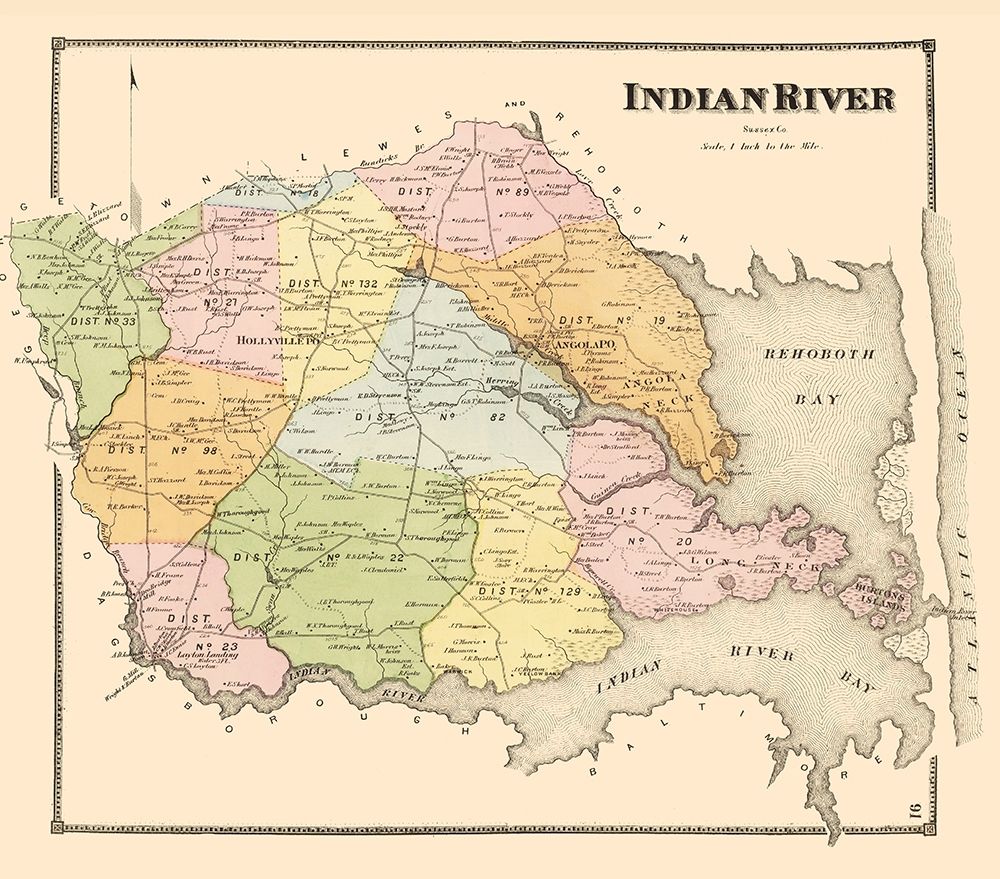 Indian River Delaware Landowner - Beers 1868 art print by Beers for $57.95 CAD