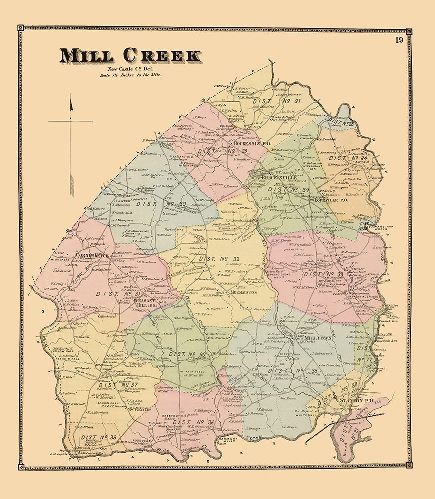 Mill Creek Delaware Landowner - Beers 1868 art print by Beers for $57.95 CAD