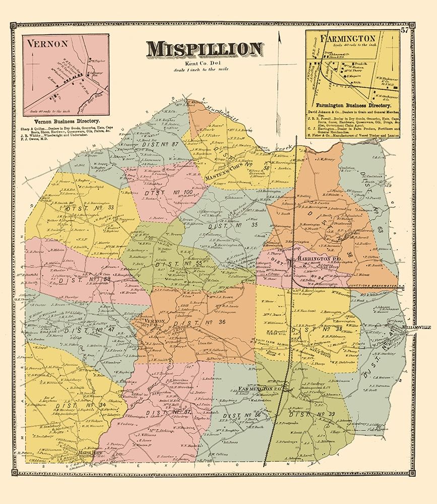 Mispillion Delaware Landowner - Beers 1868 art print by Beers for $57.95 CAD