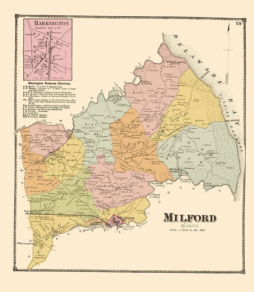 Milford Delaware Landowner - Beers 1868 art print by Beers for $57.95 CAD