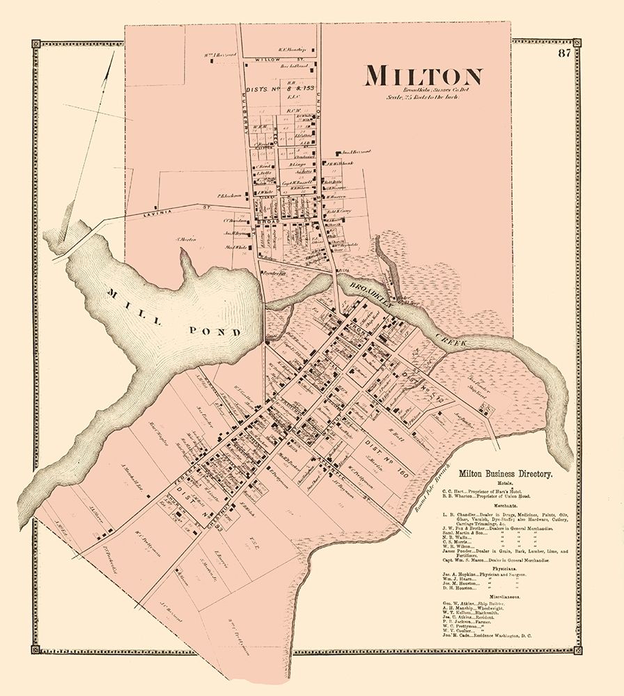Milton Delaware Landowner - Beers 1868 art print by Beers for $57.95 CAD