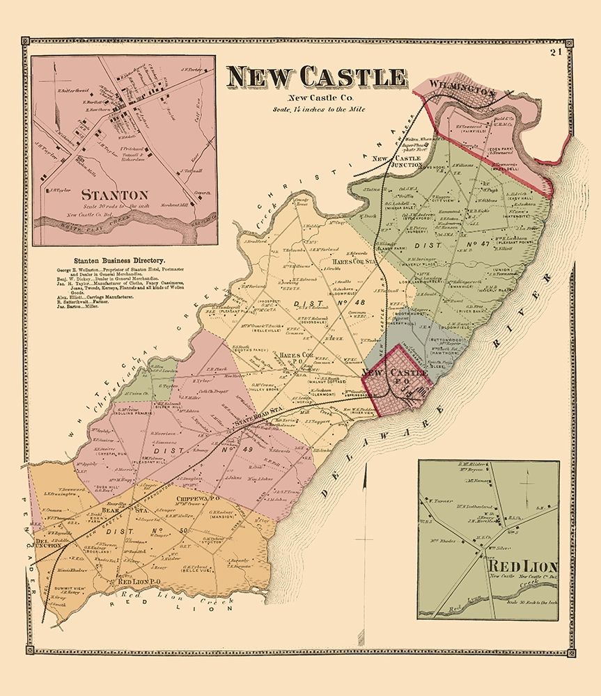 New Castle Delaware Landowner - Beers 1868 art print by Beers for $57.95 CAD