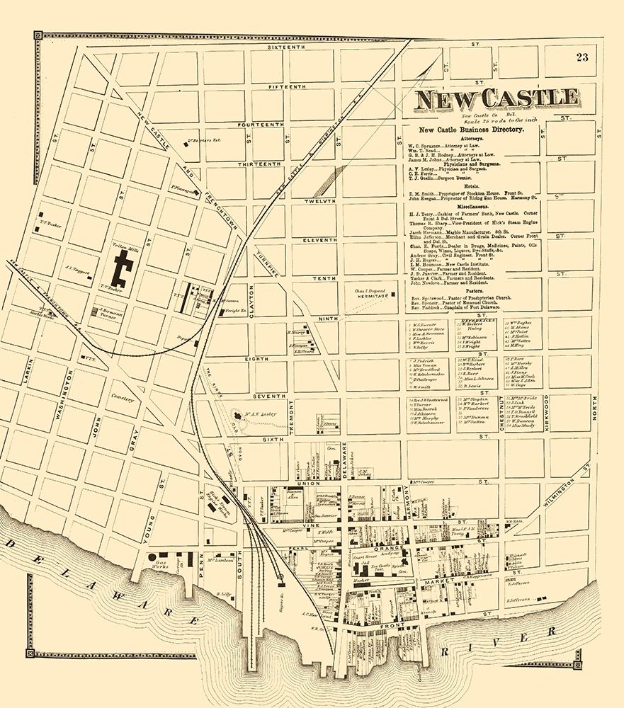 New Castle Delaware Landowner - Beers 1868 art print by Beers for $57.95 CAD