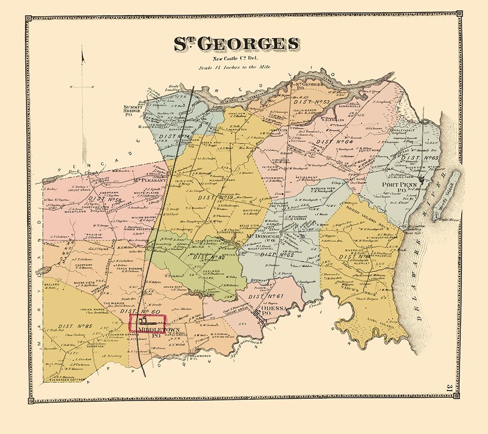 St Georges Delaware Landowner - Beers 1868 art print by Beers for $57.95 CAD