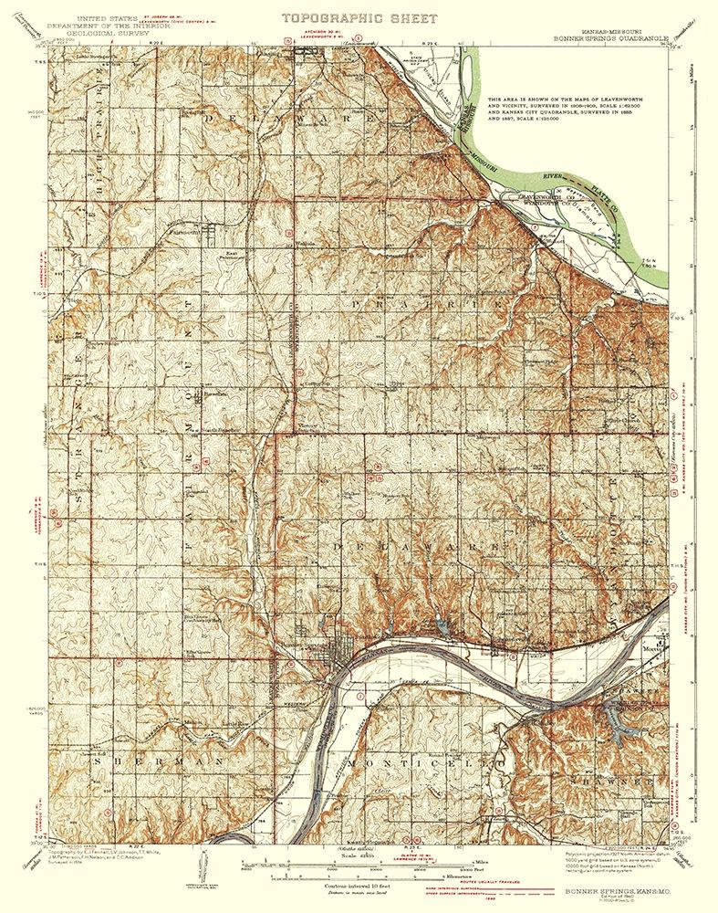 Bonner Springs Kansas Missouri Quad - USGS 1940 art print by USGS for $57.95 CAD