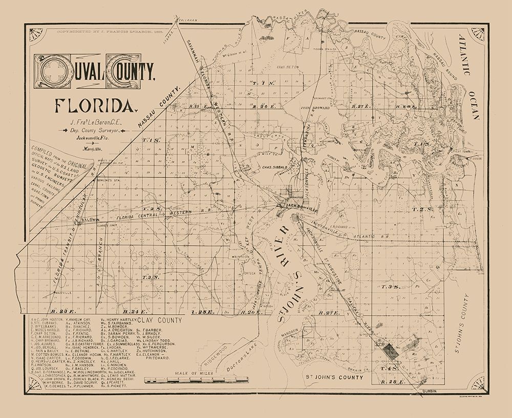 Duval County Florida - Le Baron 1884 art print by Le Baron for $57.95 CAD