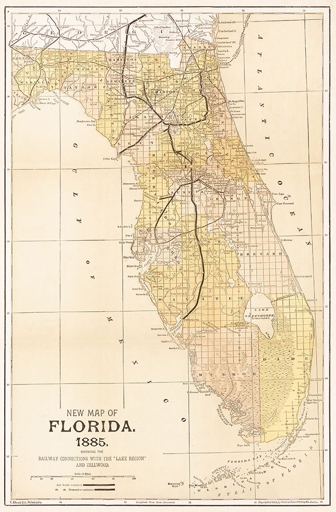Florida Railway Connections - Zell 1885 art print by Zell for $57.95 CAD