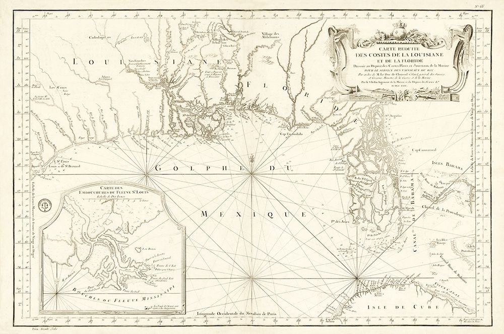Louisiana Florida Gulf Coast - Bellin 1764 art print by Bellin for $57.95 CAD