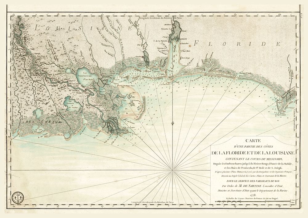 Louisiana Florida Gulf Coast - Sartine 1778 art print by Sartine for $57.95 CAD