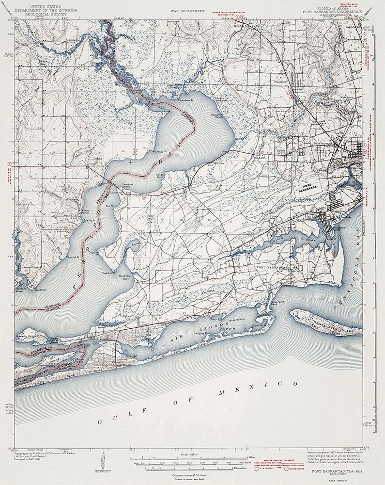Fort Barrancas Florida Alabama Quad - USGS 1943 art print by USGS for $57.95 CAD