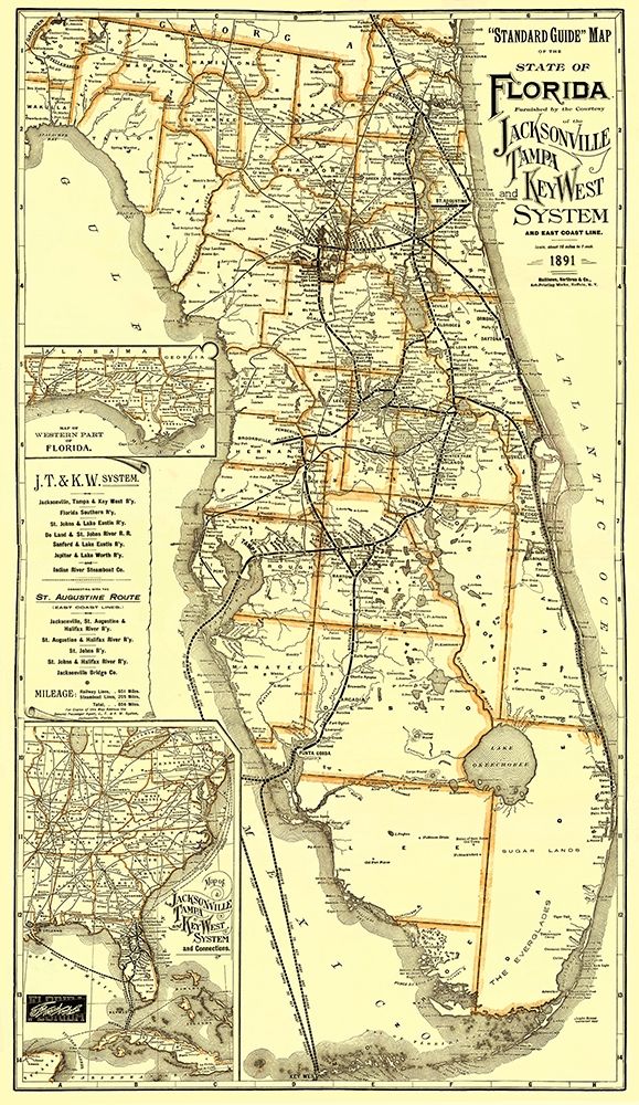 Jacksonville, Tampa, and Key West 1891 art print by Matthews for $57.95 CAD