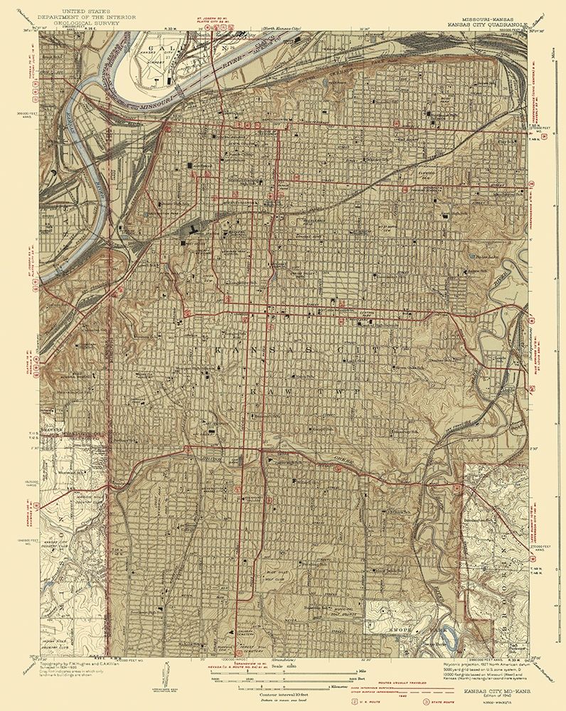 Kansas City Missouri Kansas Quad - USGS 1940 art print by USGS for $57.95 CAD