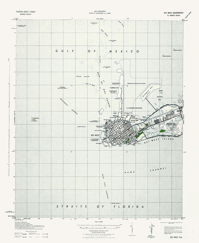Key West Florida Quad - USGS 1943 art print by USGS for $57.95 CAD