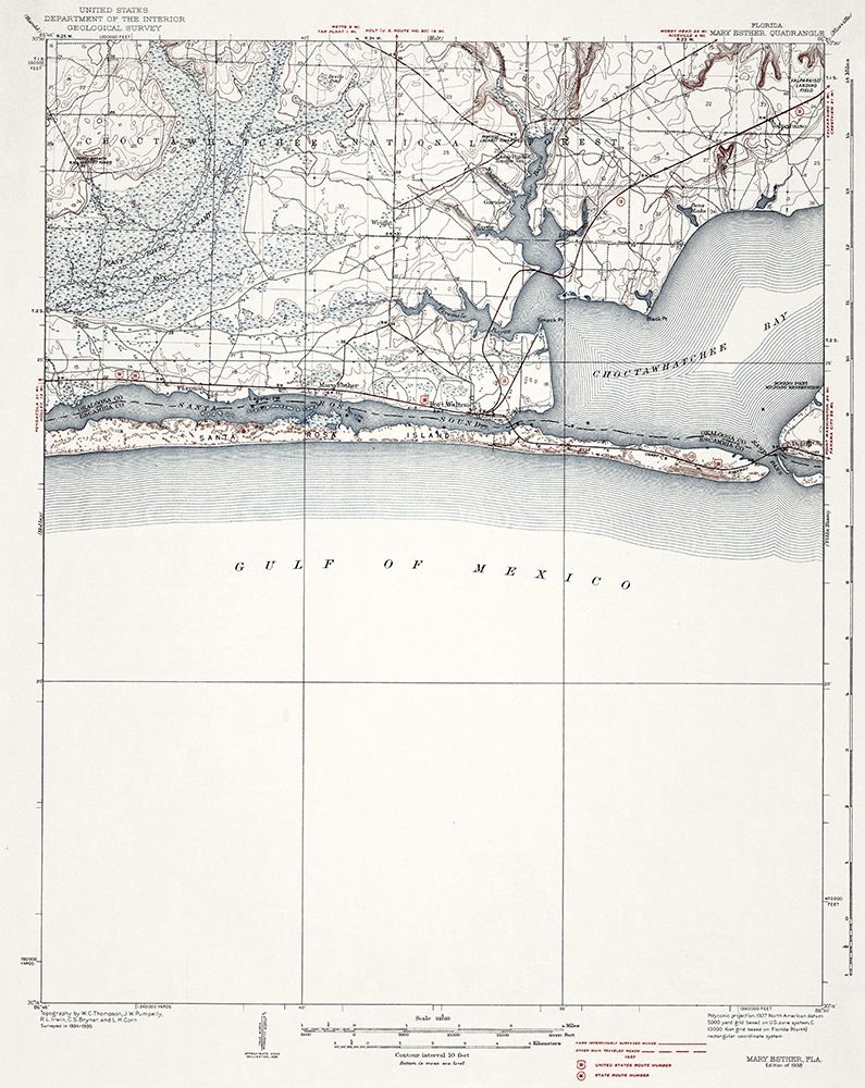Mary Esther Florida Quad - USGS 1938 art print by USGS for $57.95 CAD