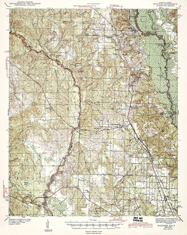Muscogee Florida Alabama Quad - USGS 1943 art print by USGS for $57.95 CAD