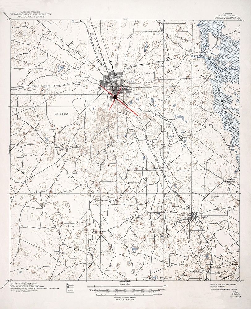 Ocala Florida Quad - USGS 1895 art print by USGS for $57.95 CAD