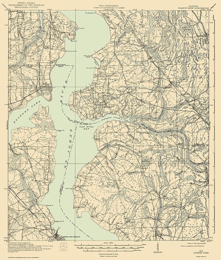 Orange Park Florida Quad - USGS 1918 art print by USGS for $57.95 CAD