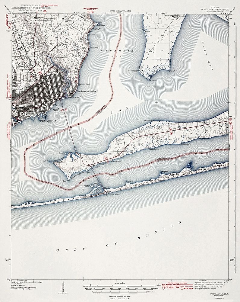 Pensacola Florida Quad - USGS 1942 art print by USGS for $57.95 CAD