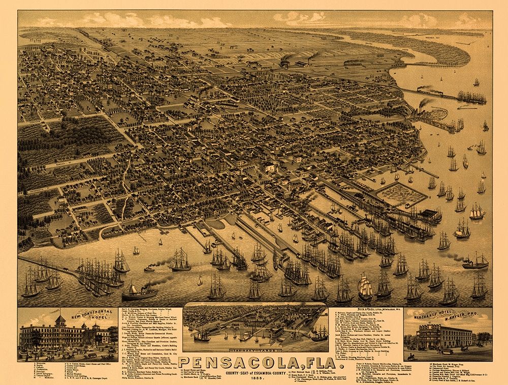 Pensacola Florida - Beck 1885 art print by Beck for $57.95 CAD