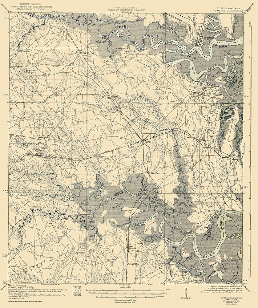St Marys Florida Georgia Quad - US Army 1936 art print by US Army for $57.95 CAD