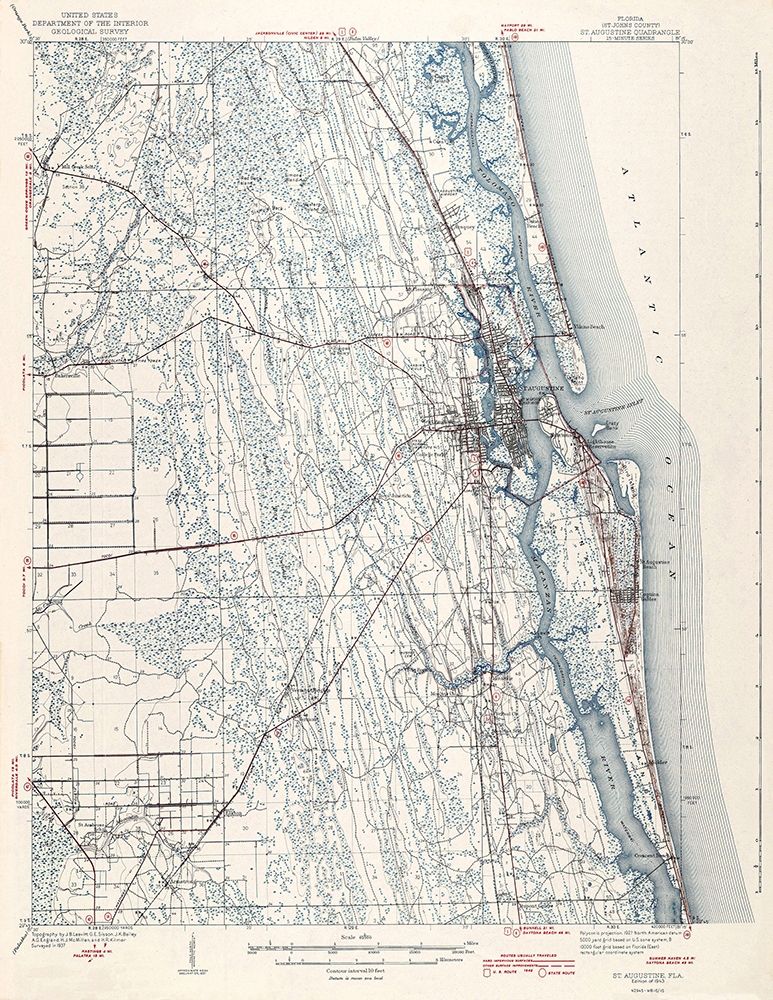 St Augustine Florida Quad - USGS 1943 art print by USGS for $57.95 CAD