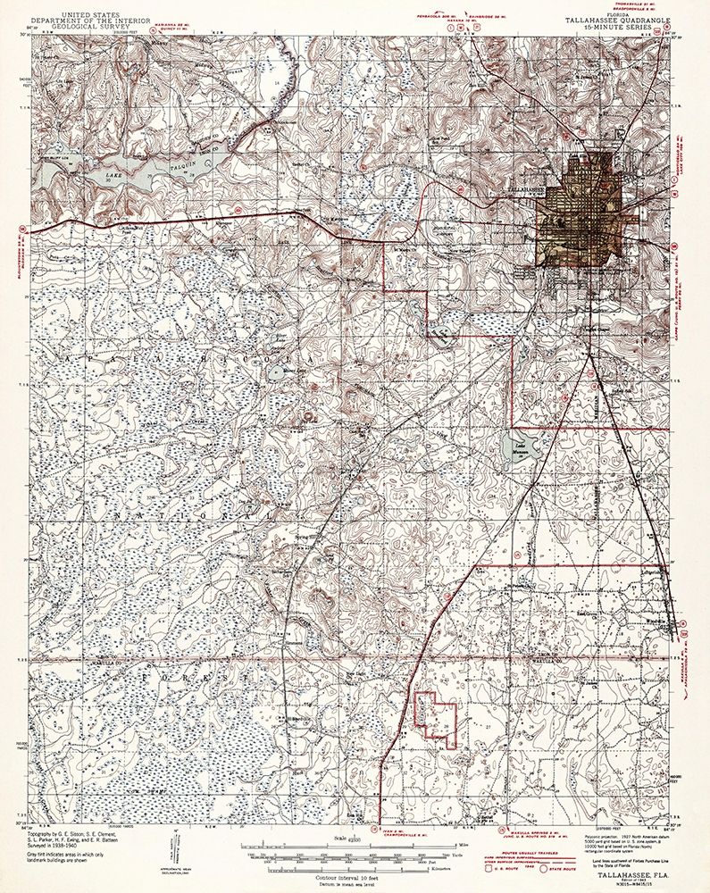Tallahassee Florida Quad - USGS 1943 art print by USGS for $57.95 CAD