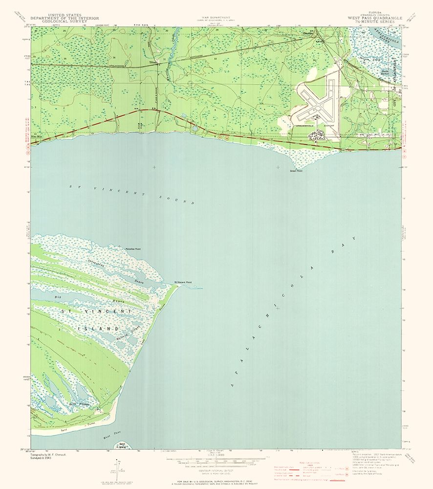 West Pass Florida Quad - USGS 1943 art print by USGS for $57.95 CAD