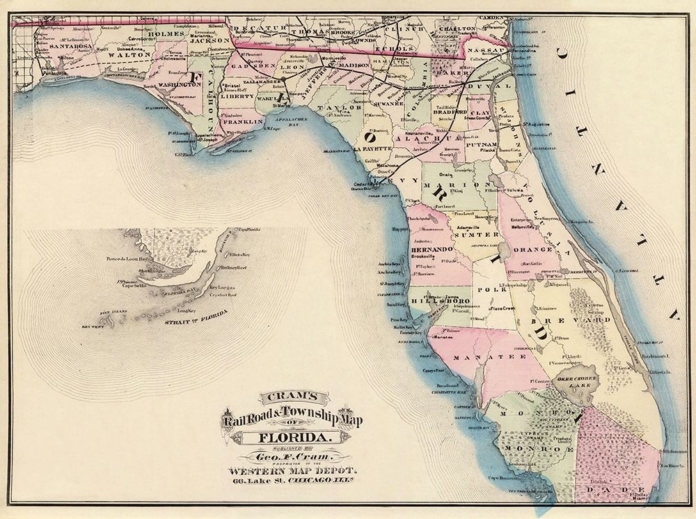 Florida - Cram 1875 art print by Cram for $57.95 CAD