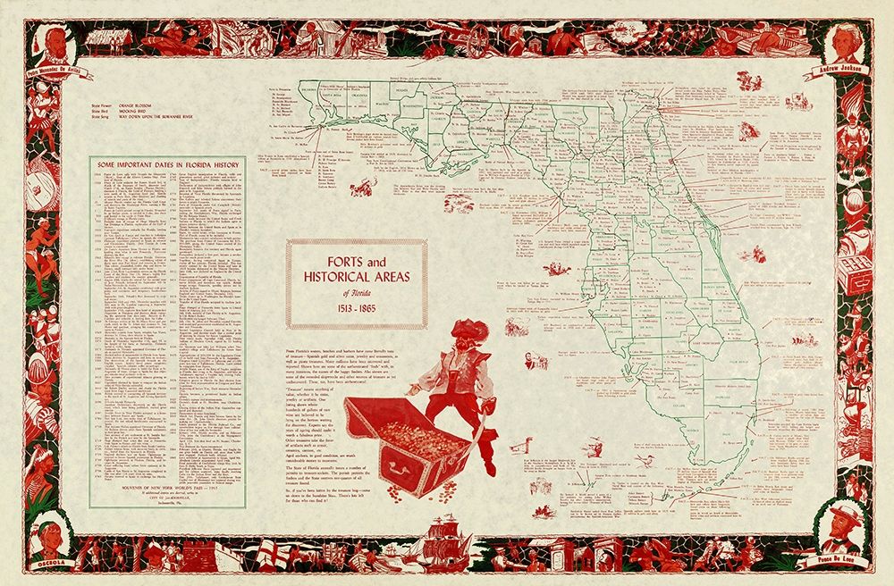 Florida Forts, Historical Areas 1513 - 1865 - 1965 art print by Unknown for $57.95 CAD