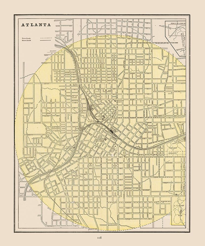 Atlanta  Georgia - Cram 1892 art print by Cram for $57.95 CAD