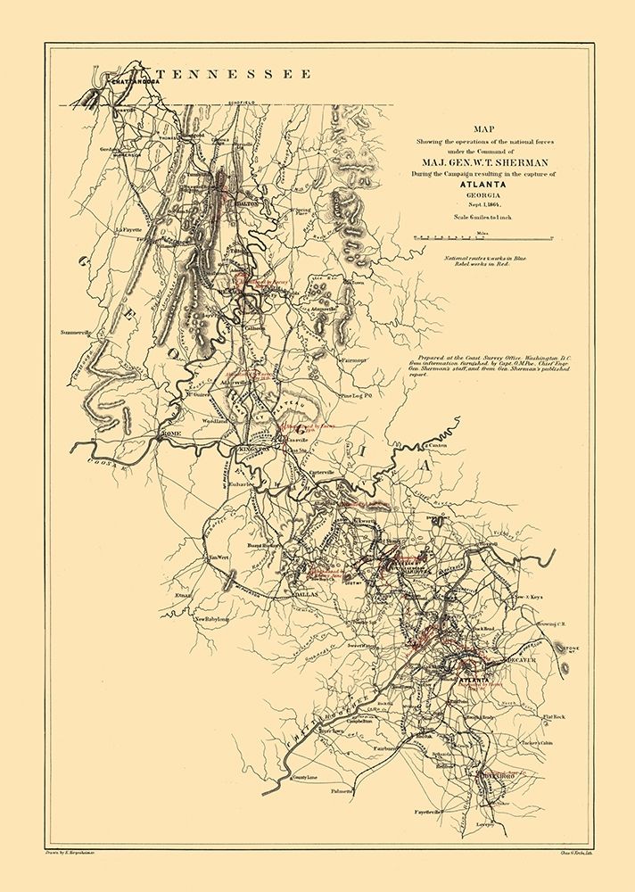 Georgia Sherman Campaign - Hergesheimer 1864 art print by Hergesheimer for $57.95 CAD