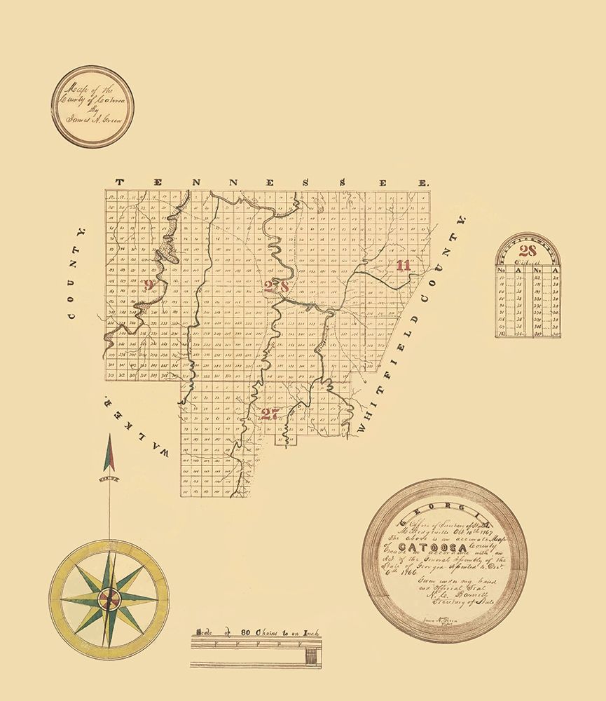 Catoosa Georgia - Green 1867 art print by Green for $57.95 CAD